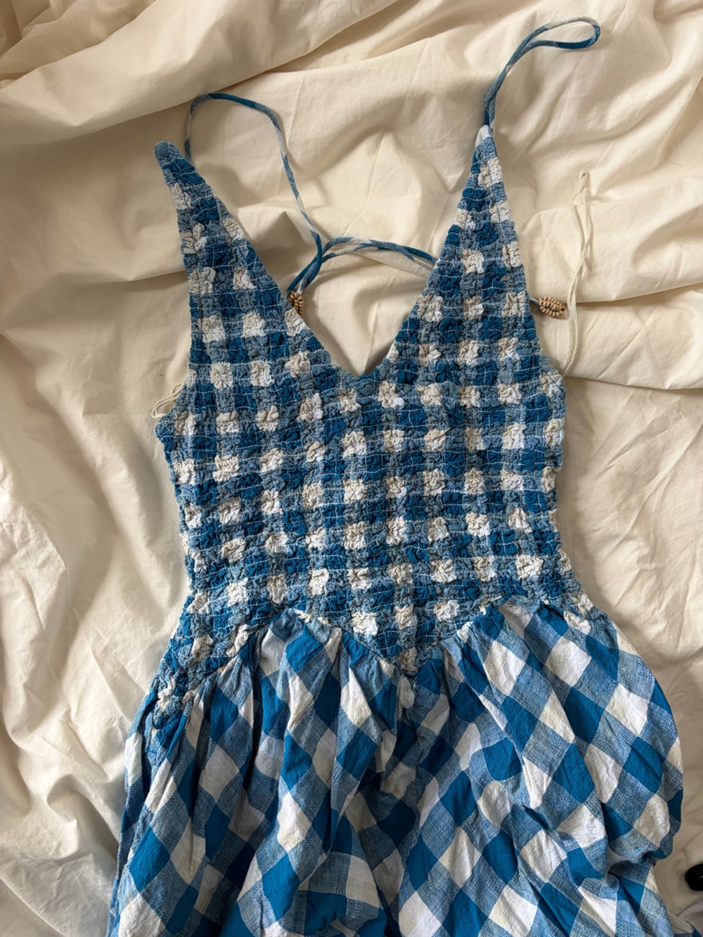 Blue Gingham V-Neck Summer Maxi Dress - Picture 3 of 5